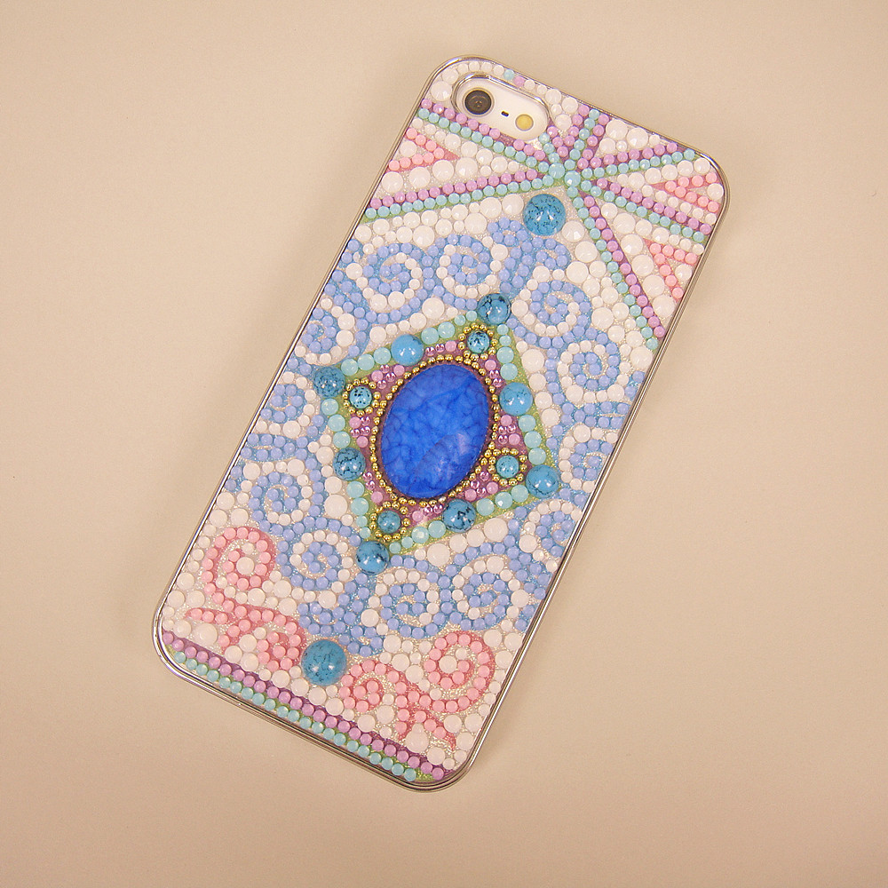 Blue Central Gemstone Embellished Case For Iphone 5
