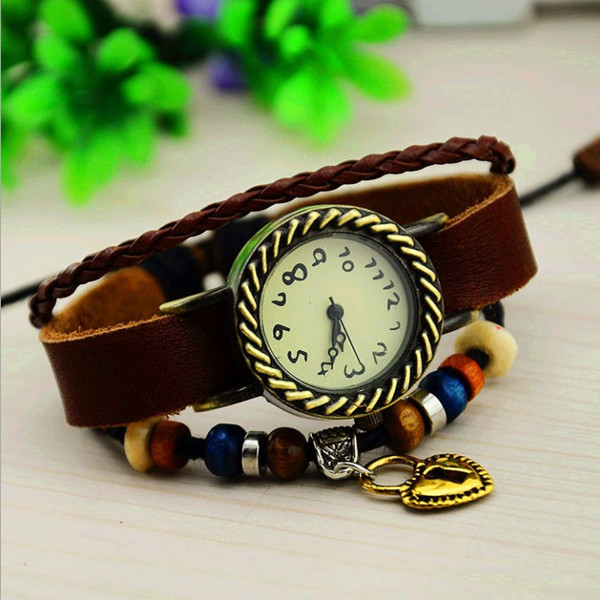 Vintage Style Leather Belt Watch With Heart Pendant A003 on Luulla